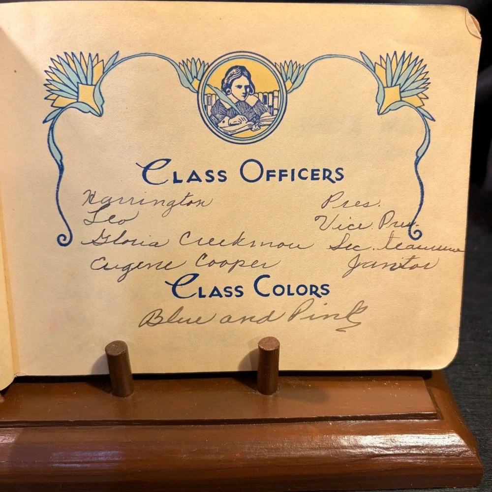 Vintage School Day Memories Autograph Book Blue Suede Central Grammar Ephemera